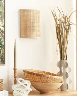 Wandleuchte Rattan Naturfarben Halbrund Demitrie