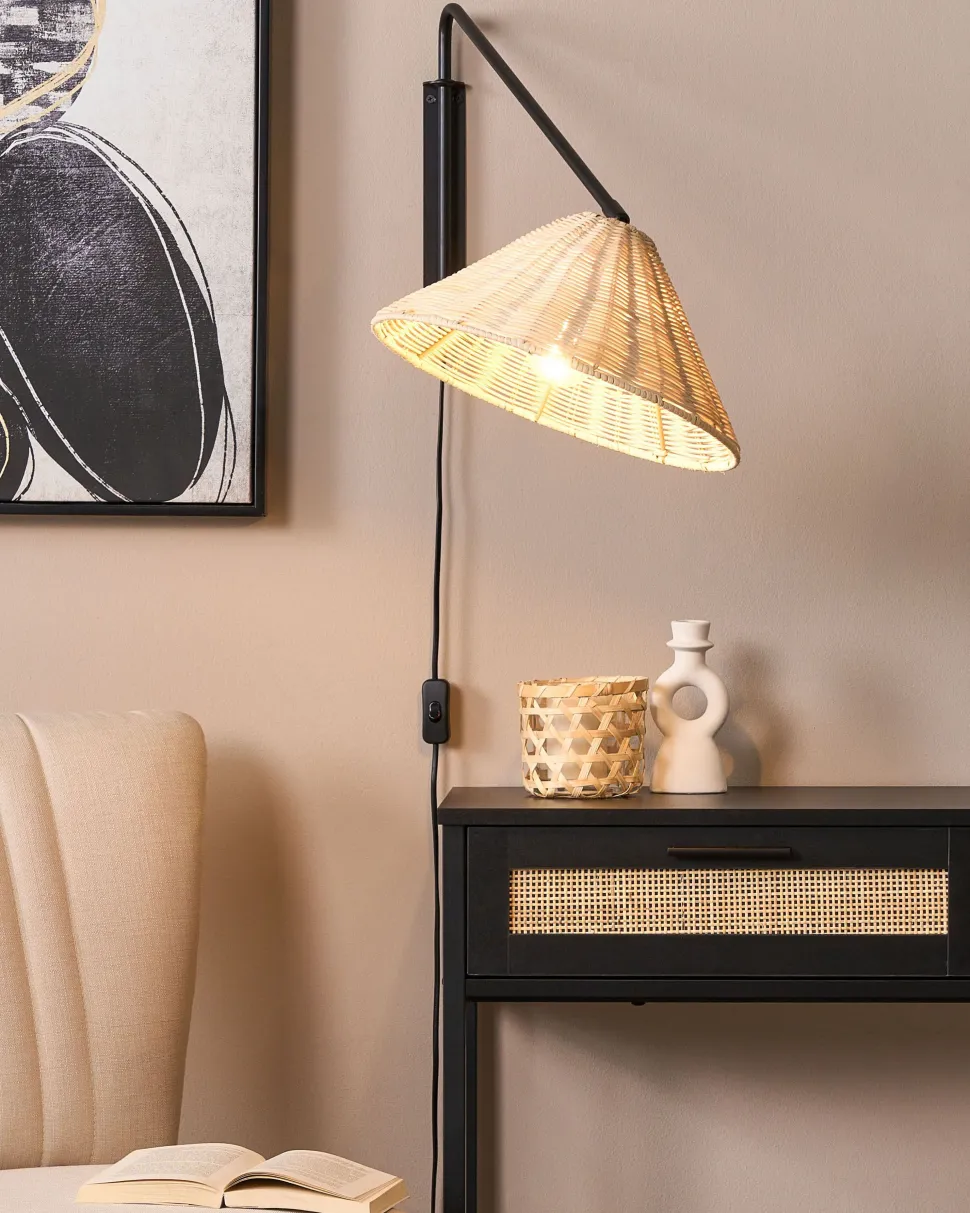 Wandleuchte Rattan Naturlich Kegelform Palena