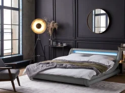 Wasserbett Kunstleder Grau 180 X 200 Cm Mit Led-Beleuchtung Avignon