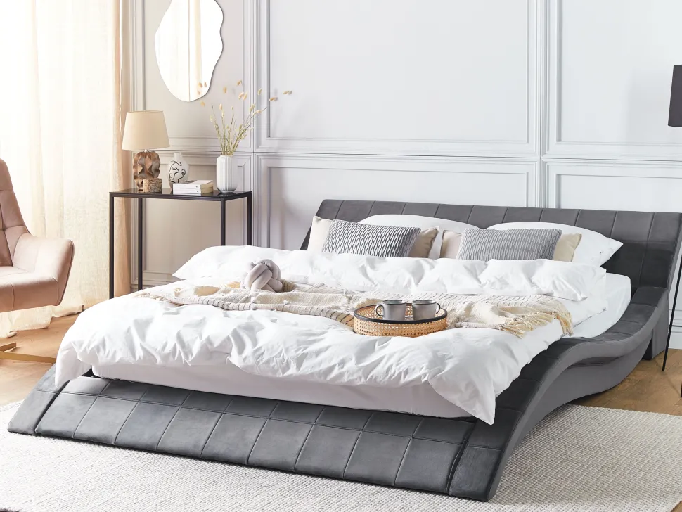Wasserbett Samtstoff Grau 180 X 200 Cm Vichy