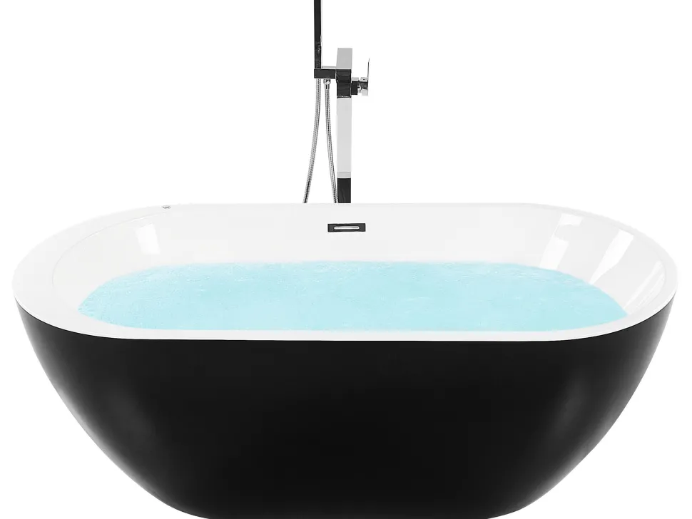 Whirlpool Badewanne Freistehend Schwarz Mit Led 170 X 80 Cm Nevis Iii