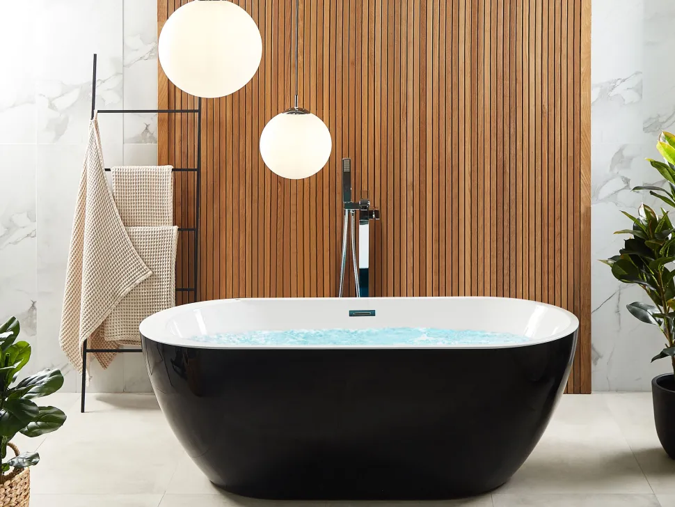 Whirlpool Badewanne Freistehend Schwarz Mit Led 170 X 80 Cm Nevis Iii