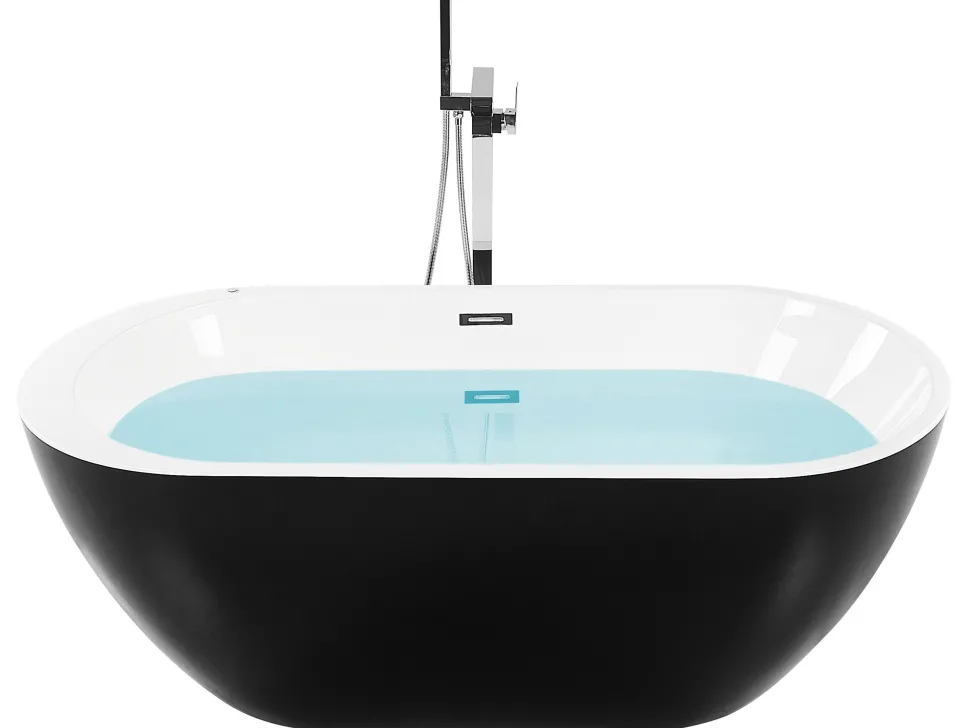 Whirlpool Badewanne Freistehend Schwarz Mit Led 170 X 80 Cm Nevis Iii