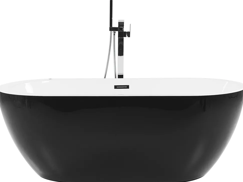Whirlpool Badewanne Freistehend Schwarz Mit Led 170 X 80 Cm Nevis Iii