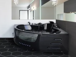 Whirlpool Badewanne Schwarz Eckmodell Mit Led 214 X 155 Cm Martinica