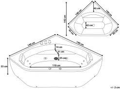 Whirlpool Badewanne Schwarz Eckmodell Mit Led 140 X 140 Cm Meves