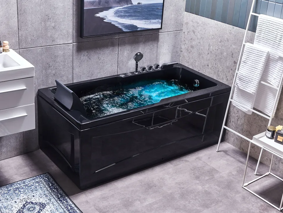 Whirlpool Badewanne Schwarz Rechteckig Mit Led 169 X 81 Cm Links Artemisa