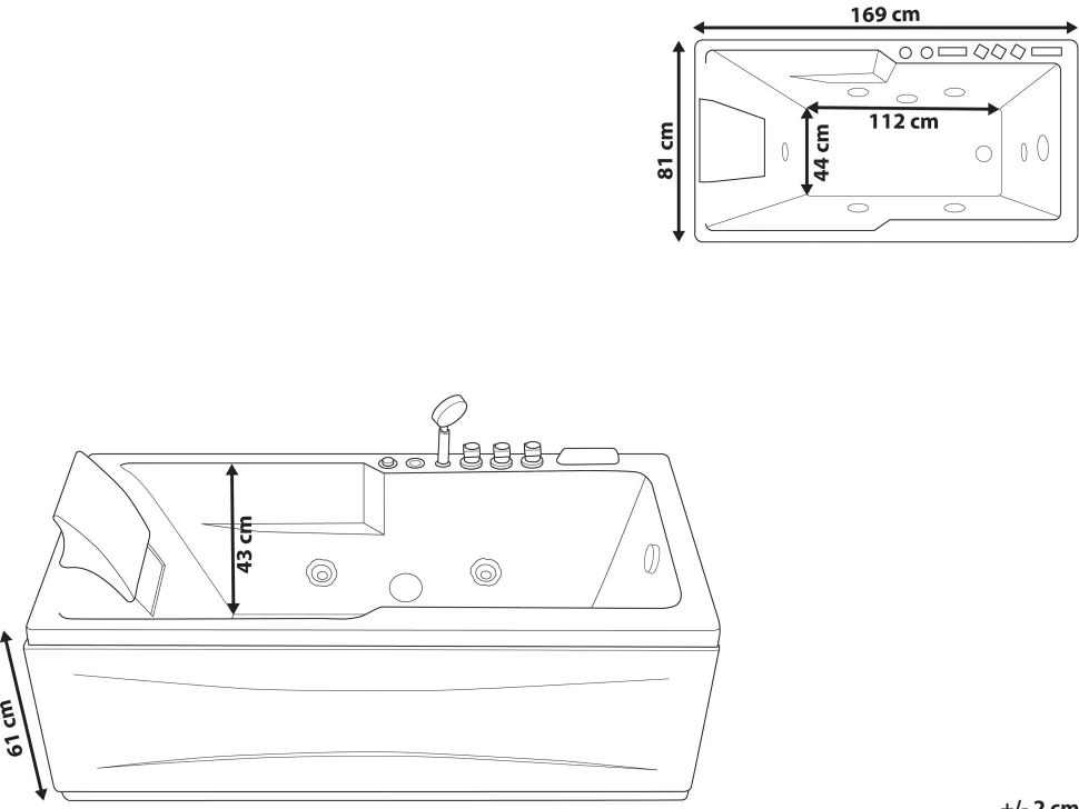 Whirlpool Badewanne Schwarz Rechteckig Mit Led 169 X 81 Cm Links Artemisa