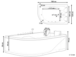 Whirlpool Badewanne Weis Eckmodell Mit Led 180 X 120 Cm Links Calama