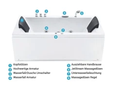 Whirlpool Badewanne Weis Mit Led Links 183 X 90 Cm Varadero