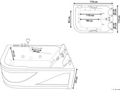Whirlpool Badewanne Weis Eckmodell Mit Led 170 X 119 Cm Links Bayamo