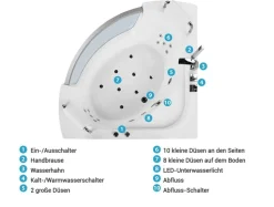 Whirlpool-Badewanne Weis Eckmodell Mit Led 200 X 150 Cm Mangle